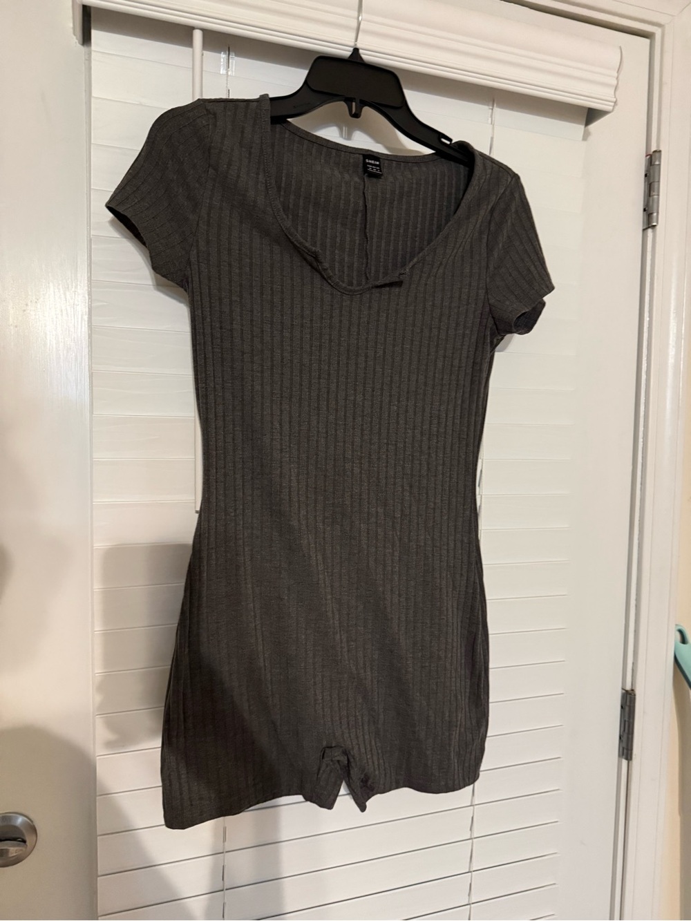 Ribbed Short Sleeve Romper - Charcoal